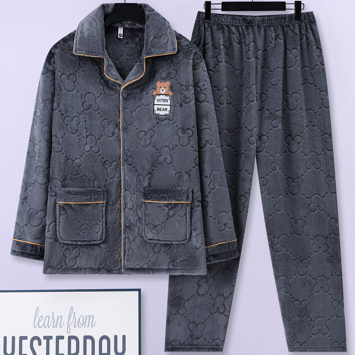 男士珊瑚绒睡衣男秋冬保暖法兰绒男款加厚加肥大码中老年人家居服,女士内衣/男士内衣/家居服,睡衣/家居服套装,淘宝优惠券,粉丝福利购,淘宝优惠卷