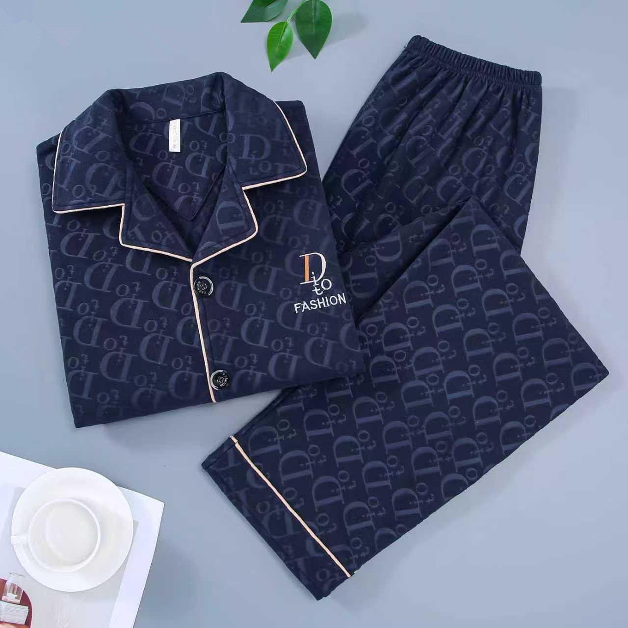 中青年人德绒睡衣男款秋冬双面薄绒中老年中厚保暖提花家居服套装