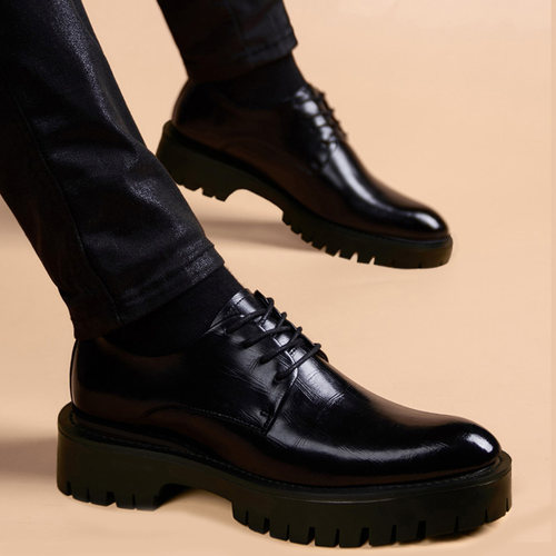 秋冬内增高皮鞋男真皮商务