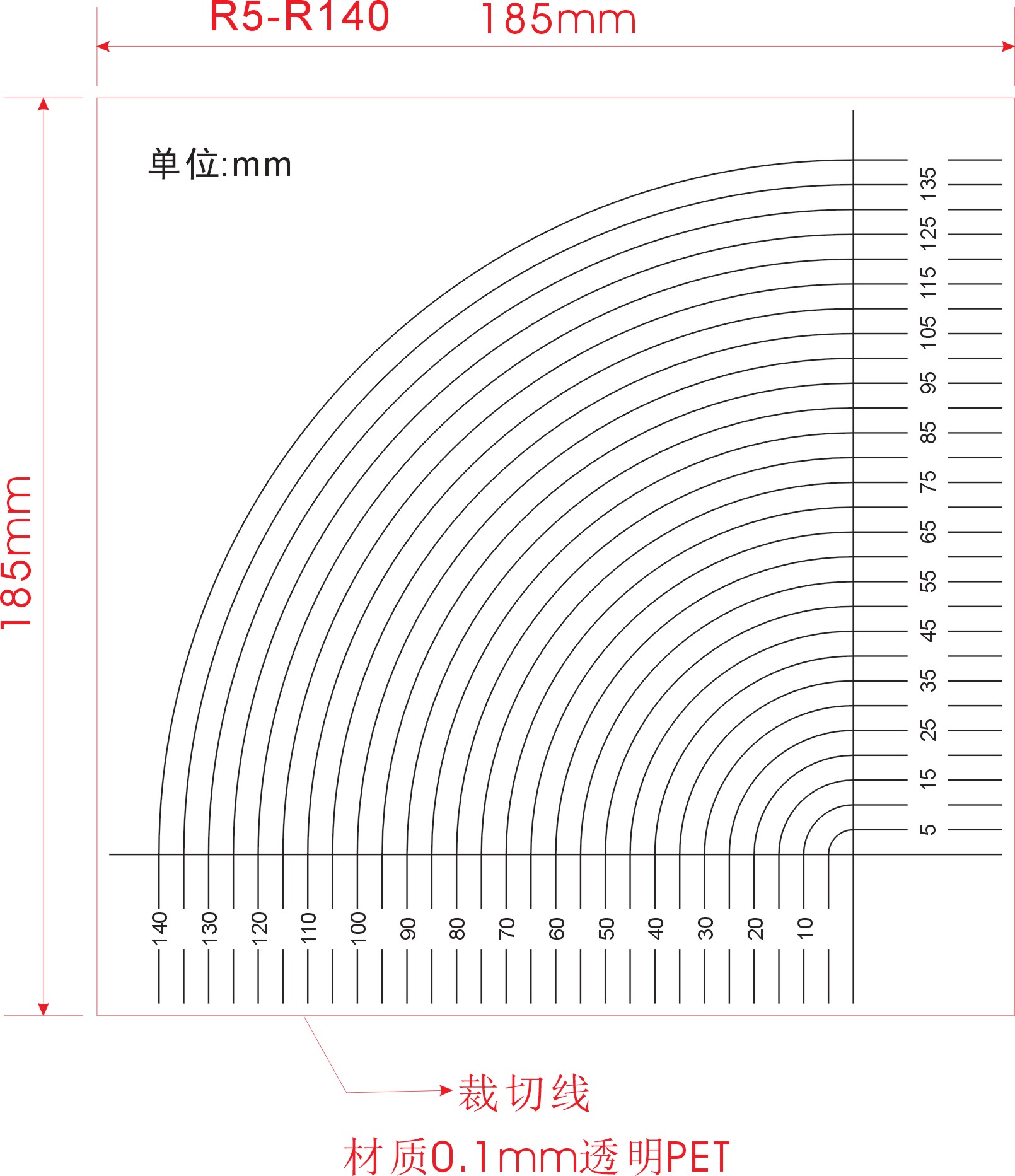 高精度R角规点规点规污点卡直径对比卡异物伤痕菲林尺软尺R5-140
