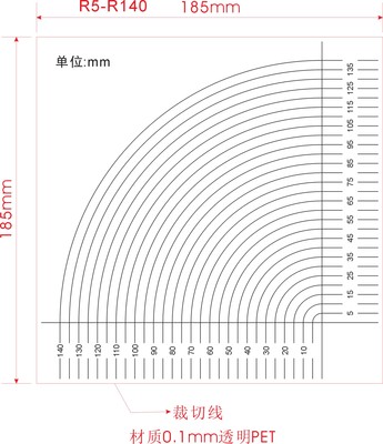 高精度R角规点规点规污点卡直径对比卡异物伤痕菲林尺软尺R5-140