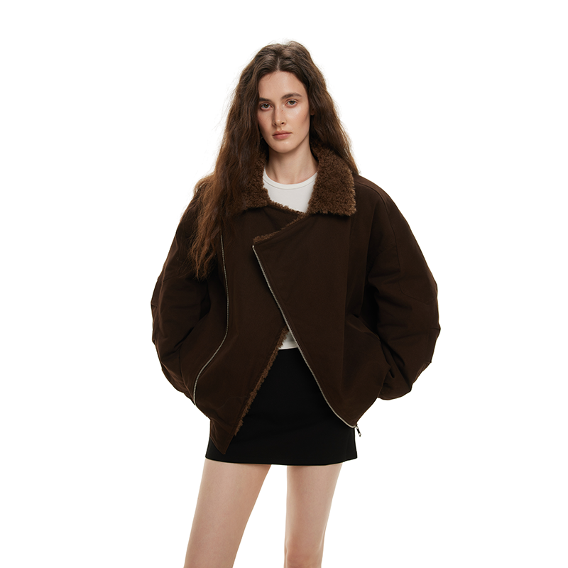 SDDANEROG 巴恩风羊羔毛加厚保暖棉服女美式复古毛领棉衣保暖外套