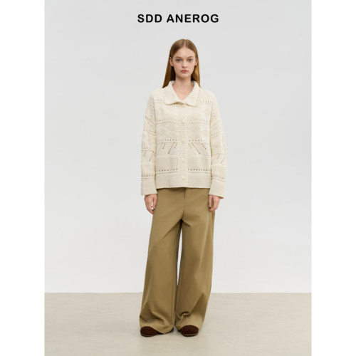 Sdd Anerog 秋季新款老钱镂空重工毛衣韩系针织夹克外套女