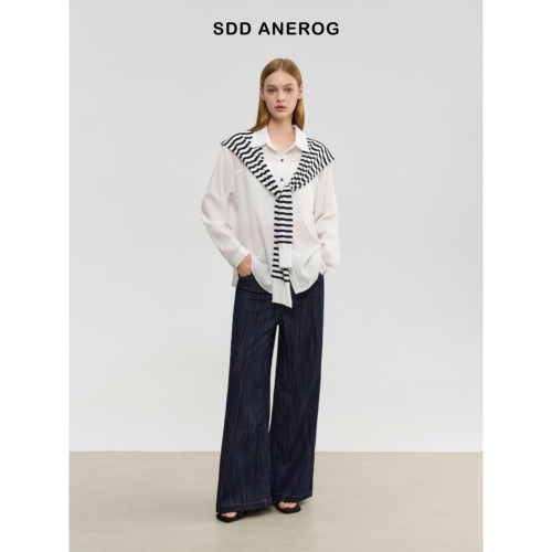 Sdd Anerog 秋季新款莱赛尔白色衬衫老钱宽松百搭开衫上衣外套女