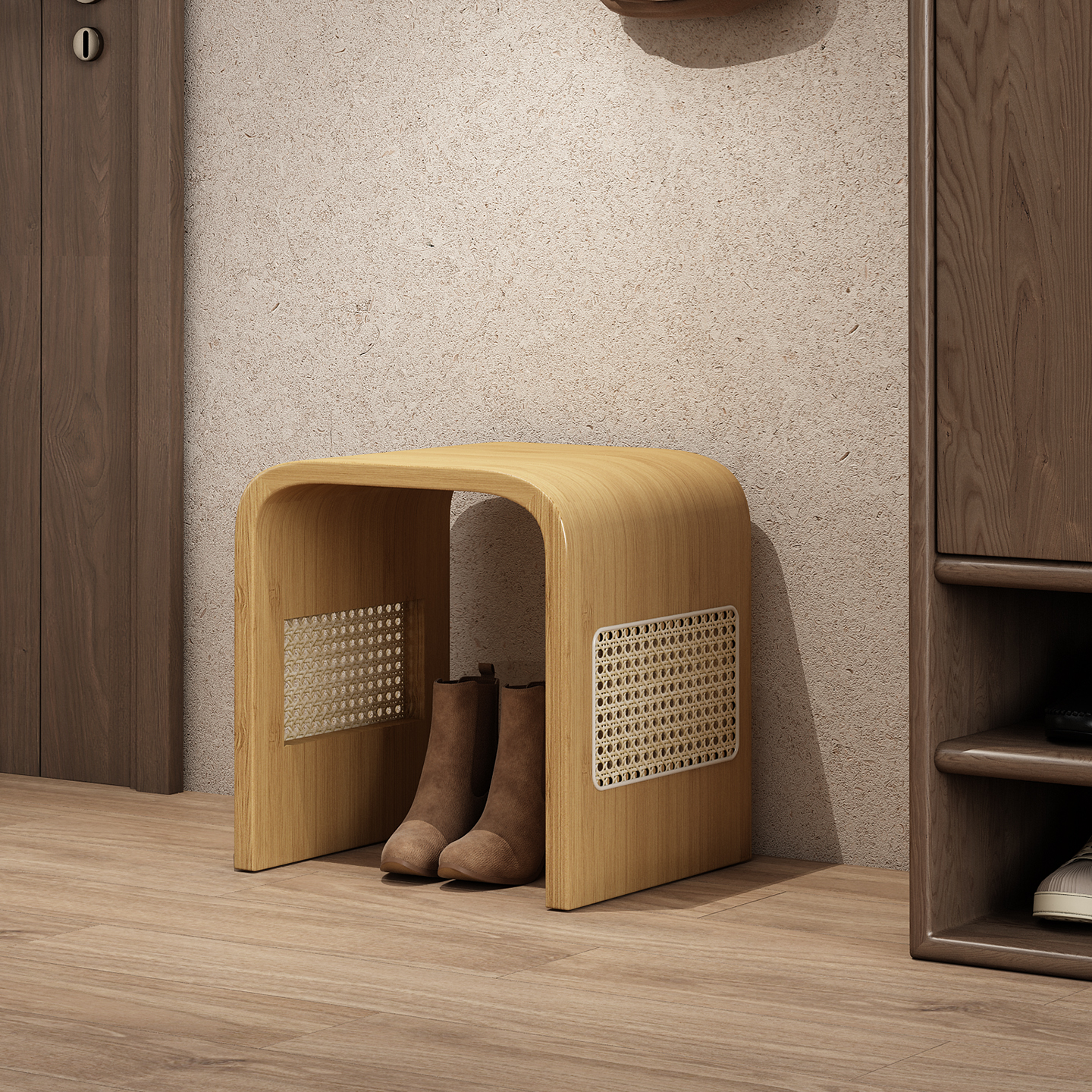 茶几凳子高级感2025新款藤编板凳