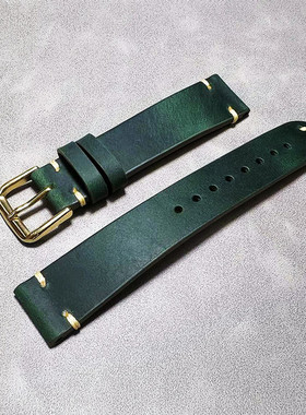 复古手工疯马皮手表带20X16MM18x16mm磨砂深绿色金玫瑰金针扣牛皮