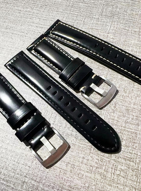 gt4/gt5复古厚料媲美马臀皮粗线黑色亮牛皮表带20mm22mm24mm26mm
