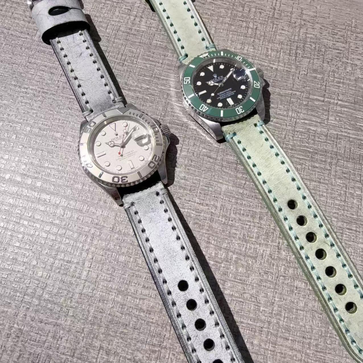 做旧等宽手工马缰革表带柔软牛皮厚料20x20mm22x22 24蓝 绿灰色黄