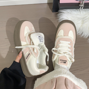 回力德训鞋女2025秋冬季新款皮面二棉女鞋加绒保暖百搭小白鞋女款