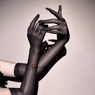 绫觅lingme黑色丝袜手套马油超滑高密油光黑丝cos五指分指袖套