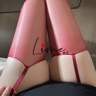 limei涞觅红色3D极光高透油亮吊带一体丝袜超薄款 马油黑丝吊带袜