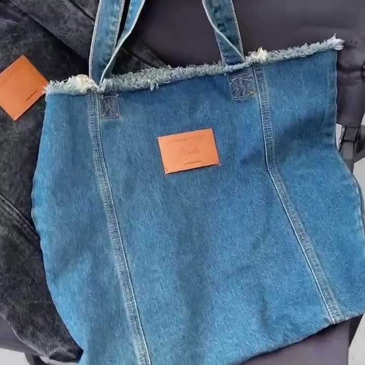 日系简约大容量复古水洗牛仔帆布包2024年新款设计感单肩大包女包