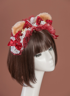 现货豹了个猫原创lolita皇冠熊配饰可爱头饰发带KC