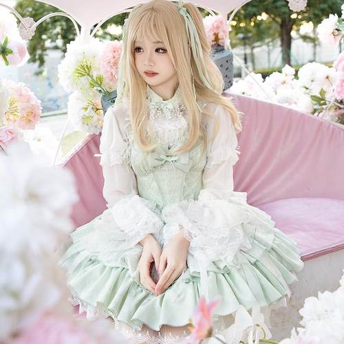 Lolita芭蕾风蕾丝缎带可爱连衣裙