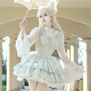 雪纺小花球袖姬袖内搭透气蕾丝日常百搭甜美芭蕾风原创设计lolita