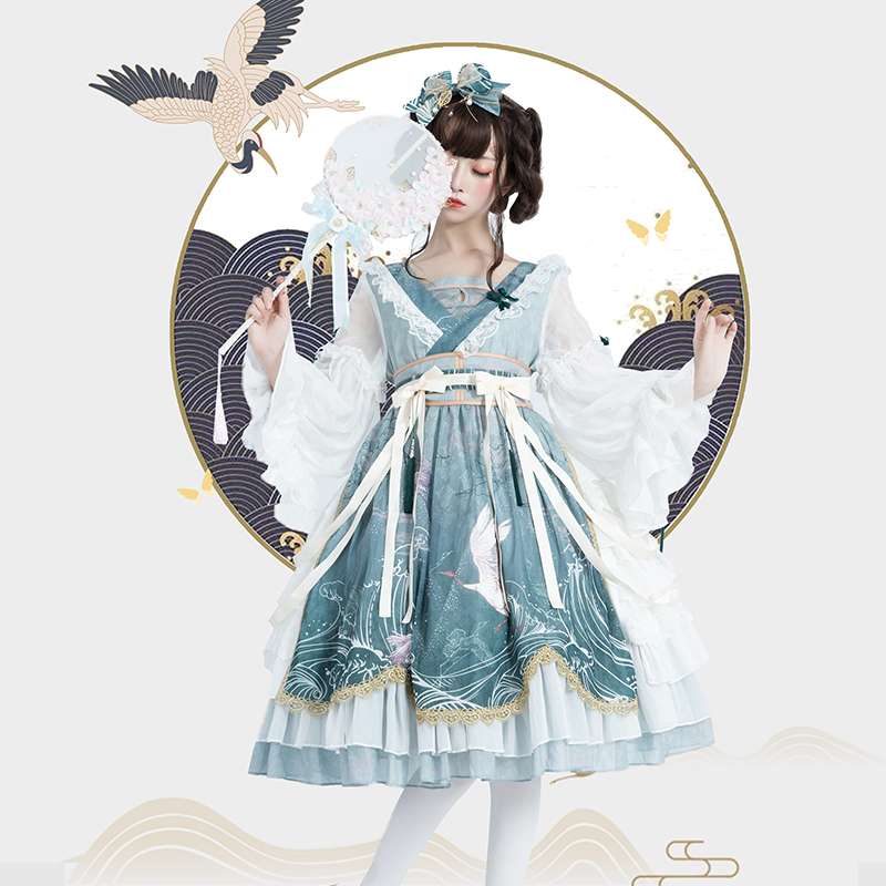 中华风仙鹤古风仙女新年连衣裙