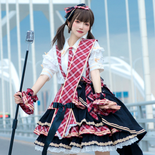 洛丽塔连衣裙表演偶像 豹了个猫原创lolita赤月打歌服套装 现货