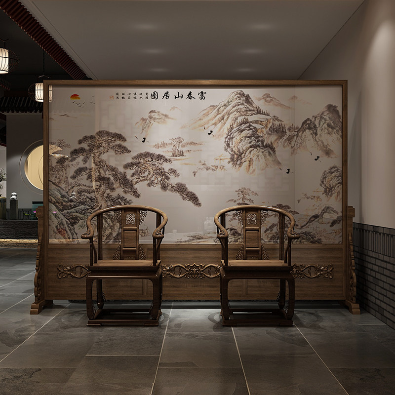 稳如泰山新中式实木屏风隔断客厅酒店公司大厅门口玄关遮挡大座屏