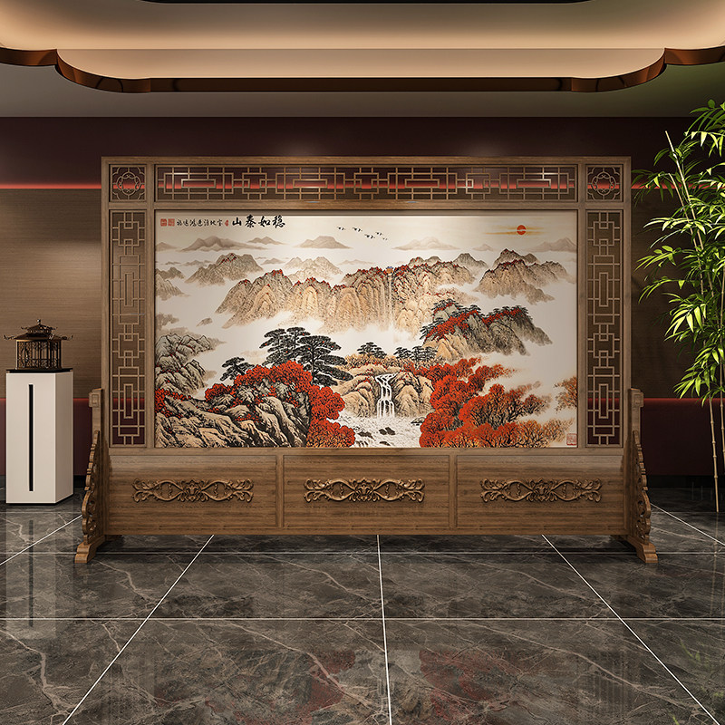 稳如泰山新中式实木屏风隔断客厅酒店公司大厅门口玄关遮挡大座屏