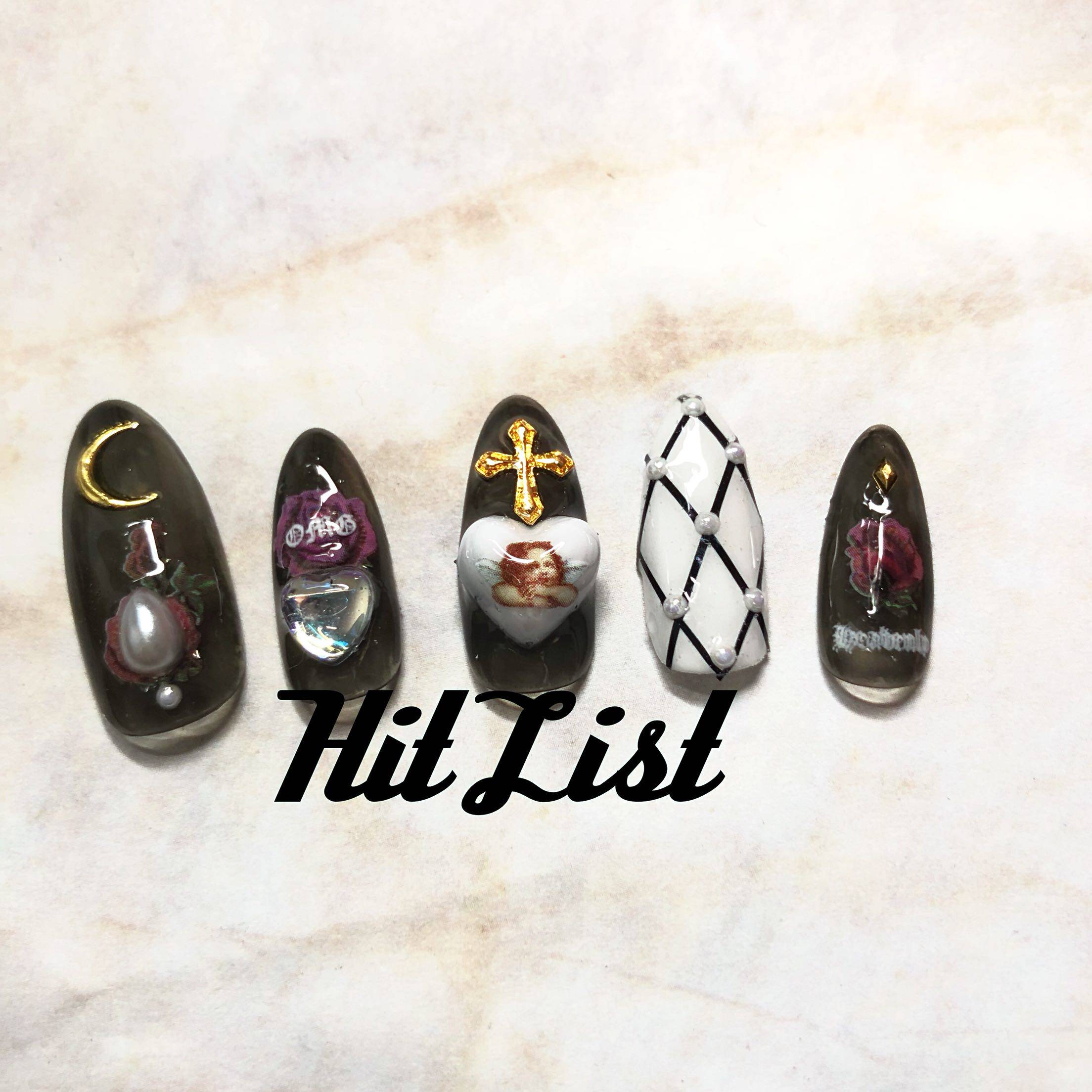 Hit List原创半透黑色天使爱心穿戴式美甲贴片日系软妹彩妆指甲