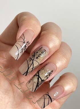 HITLIST原创中国风水彩穿戴式甲片夏日小红书国风辣妹彩妆指甲