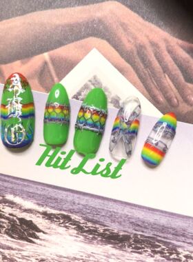 欧美甲片彩虹假指甲贴片日系光疗不撞款彩虹链条彩妆指甲指甲油