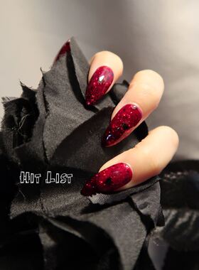 Hit List原创黑暗风格假甲片暗红内藏小黑心黑暗风格必入彩妆指甲