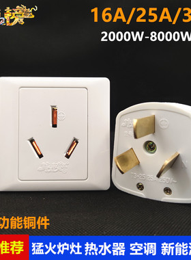 龙榜16A20A25A32A插头插座面板86型大功率热水器空调三孔电源改装