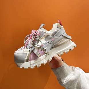 拼色厚底老爹鞋 6cm增高休闲运动鞋 女网鞋 户外登山鞋 时尚 网红同款