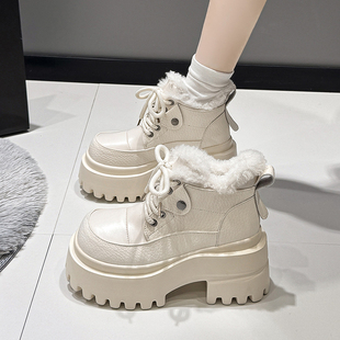 毛口雪地靴 百搭保暖棉鞋 英伦风9CM增高加绒马丁靴女2025冬季 新款