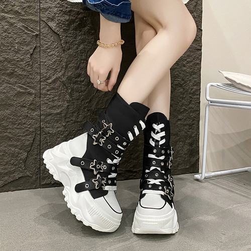 厚底马丁靴女小个子8cmcos增高鞋