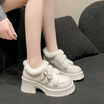 厚底加绒乐福鞋女毛毛口时尚