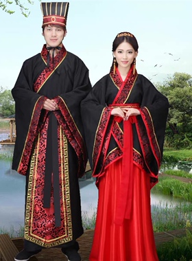 出租汉服婚服伴郎伴娘侍女侍者主持人周制男女款红色黑色结婚喜服