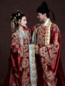 出租倒叙正品 唐制汉服婚服拖尾中式 婚礼新娘新郎凤冠霞帔嫁衣租赁