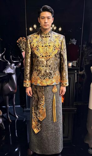 出租高端新中式龙凤褂男装婚礼服套装男士结婚礼服新郎服订婚敬酒