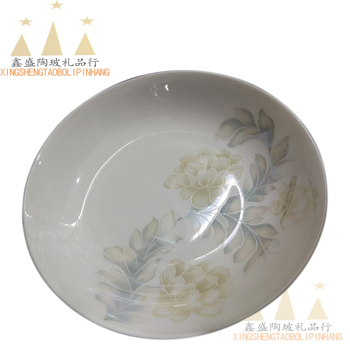 唐山皓宁骨瓷炒菜盘 微波家用搬家中式碗碟凉菜烧菜圆形盘子骨瓷