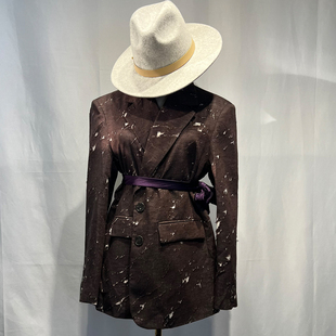 韩国订单女款棉麻做旧复古小众西装扩版破洞老钱西服