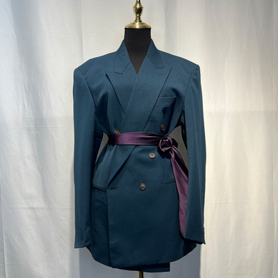 老钱风莫兰迪色商务休闲扩版双排扣纯色西装外套英伦绅士套装西装