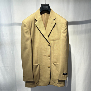 羊毛70%复古港风平驳领3粒扣卡其色温柔宽松日系复古oversize西装