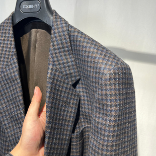 纯新羊毛香风平驳领2粒扣厚毛呢千鸟格英伦日系复古oversize西装