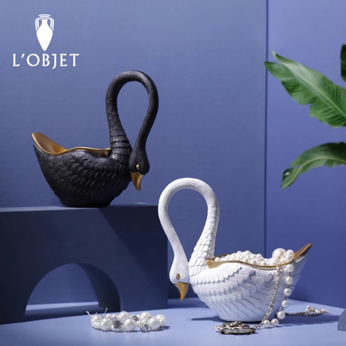 L'OBJET天鹅碗24K金点缀餐具碗