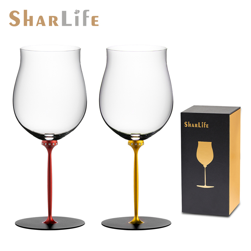 sharlife圆舞曲红葡萄酒杯彩杆勃艮第杯水晶玻璃杯旋转创意礼盒装