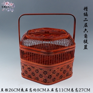 .竹篮子结婚食盒提篮竹子制品月饼包装盒春节送礼品竹编红色喜篮