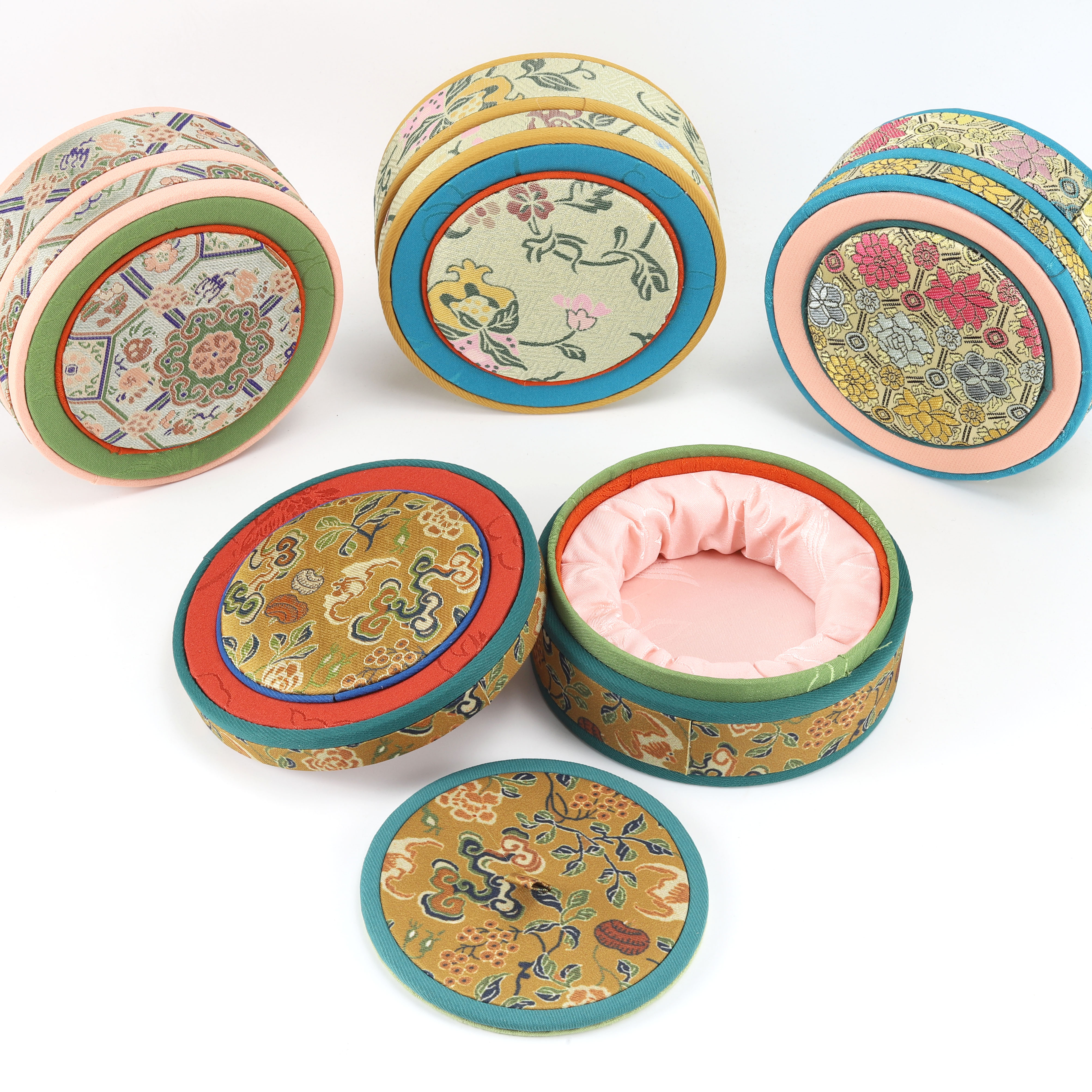 宋锦宫廷风圆形天地盖手串饰品首饰盒新款复古中国风展示收纳锦盒