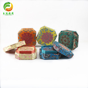 中国风织锦缎八角形方形小锦盒把件盒饰品手链吊坠复古首饰盒