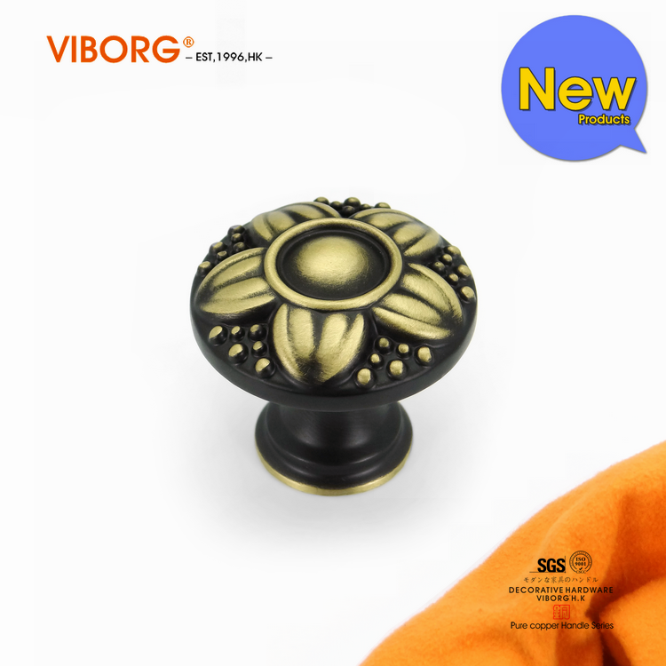 v域堡 纯铜美式橱柜把手欧式古铜拉手衣柜门抽屉新中式单孔双孔