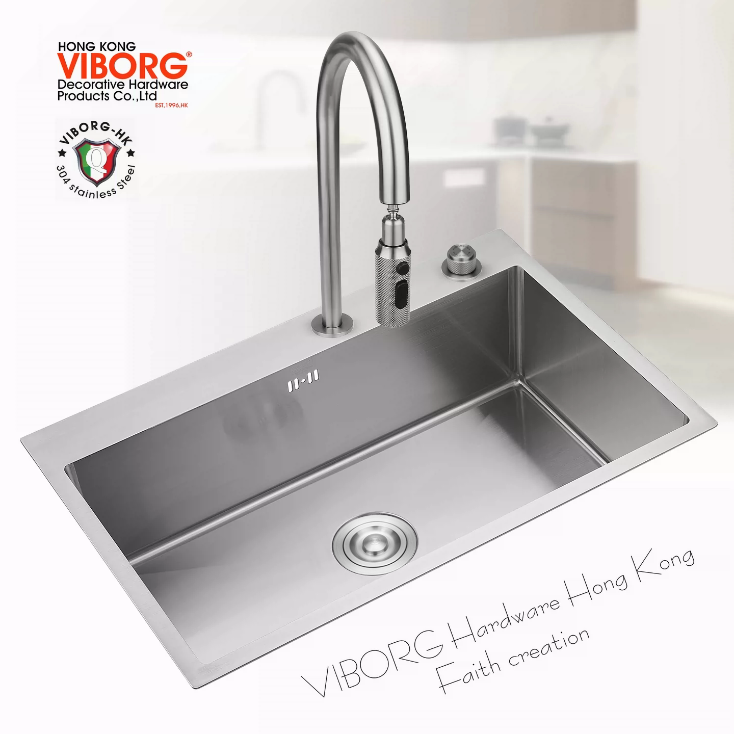 VIBORG域堡 4mm厚手工水槽304不锈钢厨房水槽单槽洗菜盆厨房星盆