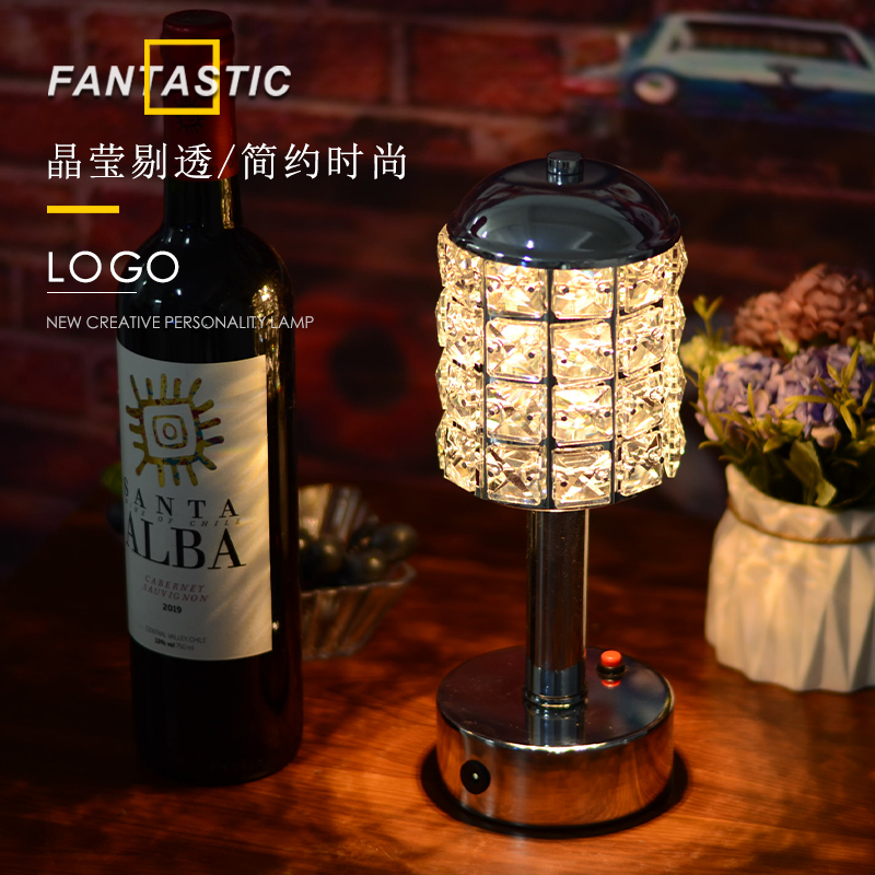 led充电酒吧台灯个性创意清吧餐厅卡座水晶装饰桌面小夜灯桌灯