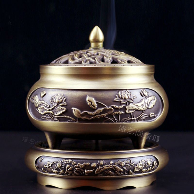 香炉纯铜家用室内三足仿古禅意檀香炉茶道沉香摆件净化空气盘香炉