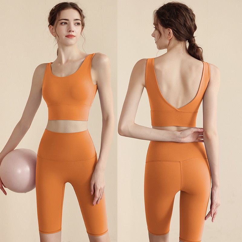 一体杯运动内衣V型美背心固定杯跑步健身防震运动文胸瑜伽服套装